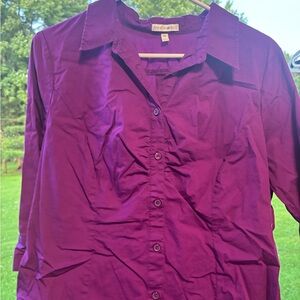 Fashion Bug Pink Button Down Shirt 3/4 Sleeve Notched Collar